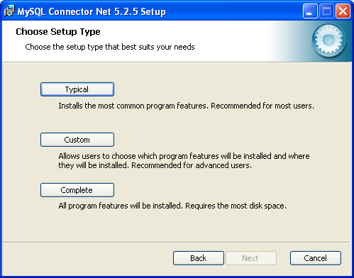 Connector/Net Windows Installer -
 Installation type 
