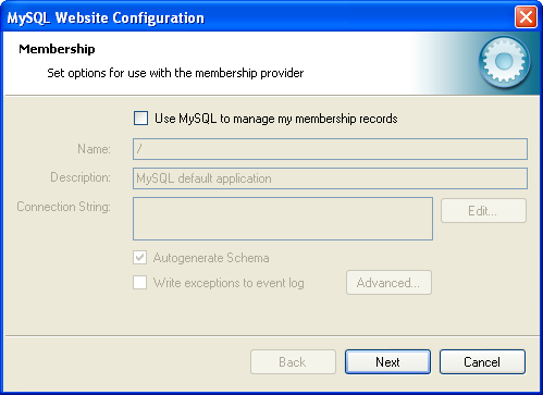 MySQL Website Configuration Tool -
Membership