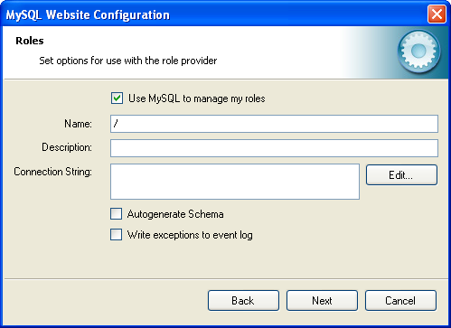 MySQL Website Configuration Tool -
Roles