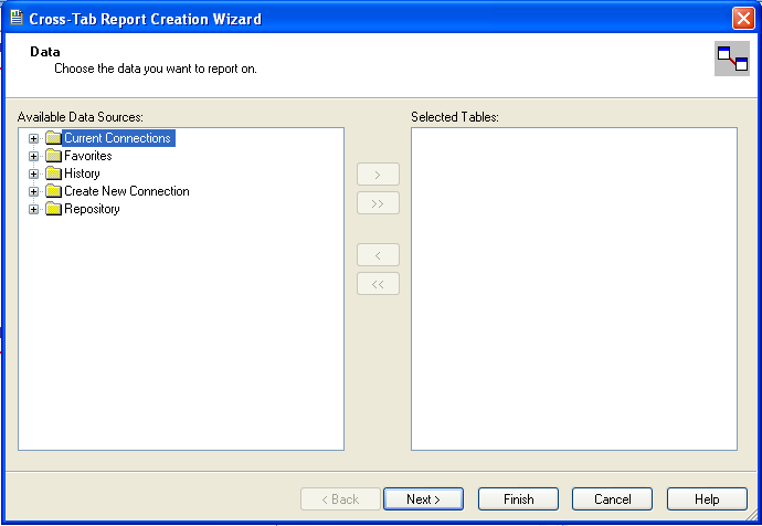 Selecting an Data Source in Crystal
 Reports